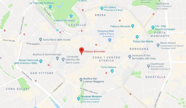 Where is Palazzo Borromeo located on map of Milan