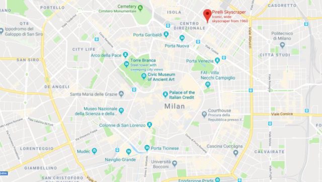 Where is Pirelli Tower located on map of Milan