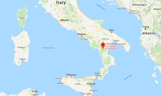 Where is Polinno National Park located on map of South of Italy