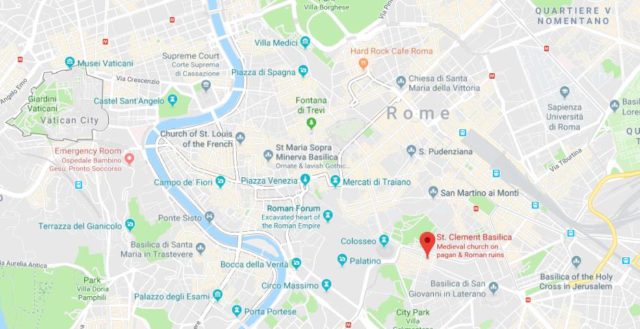 Where is San Clemente Basilica located on map of Rome