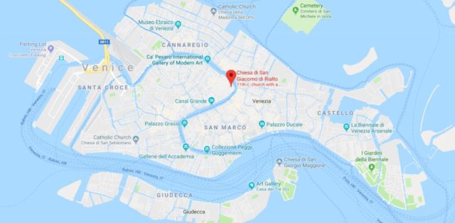 Where is San Giacomo di Rialto Church located on map of Venice