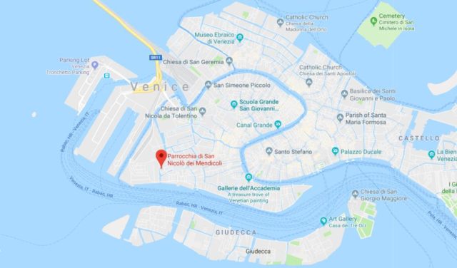 Where is San Nicolo dei Mendicoli Church located on map of Venezia