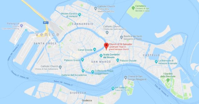 Where is San Salvatore Church located on map of Venice