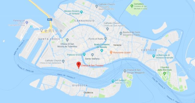 Where is San Trovaso Church located on map of Venice