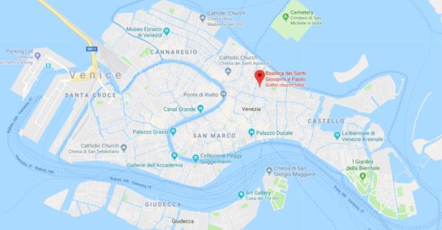 Where is San Zanipolo Basilica located on map of Venice