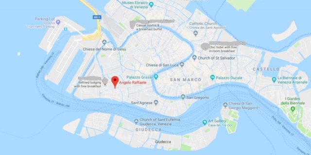 Where is Sant'Angelo Raffaele Church located on map of Venice