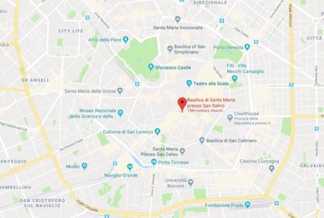 Where is Santa Maria San Satiro Church located on map of Milan