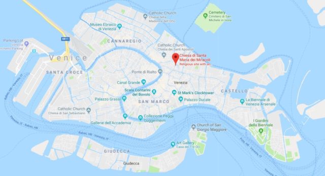 Where is Santa Maria dei Miracoli Church located on map of Venice