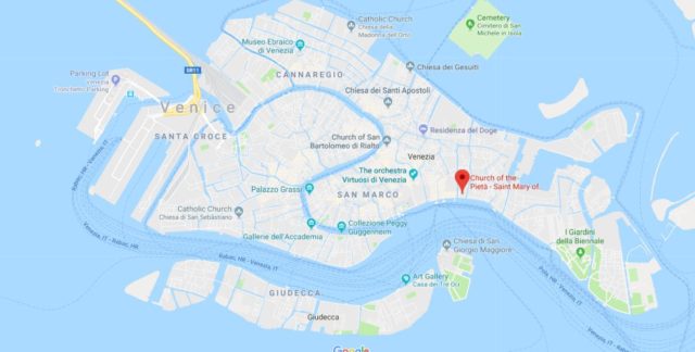 Where is Santa Maria della Pieta Church located on map of Venice