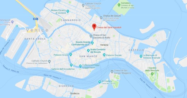 Where is Santi Apostoli Church located on map of Venice