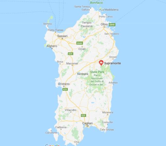 Where is Supramonte located on map of Sardinia
