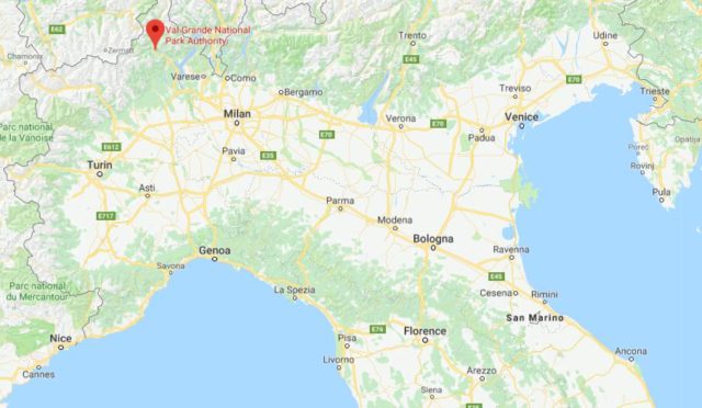 Where is Val Grande National Park located on map of North of Italy