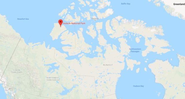 Aulavik National Park on map of North of Canada