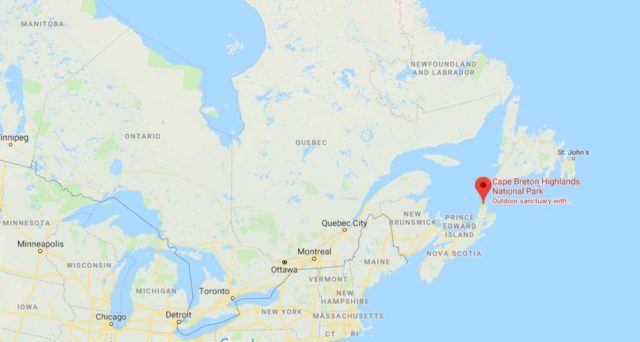 Cape Breton Highlands National Park on map of East of Canada
