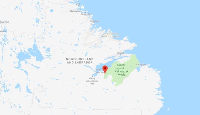 Where is Mealy Mountains National Park on map of Newfoundland and Labrador