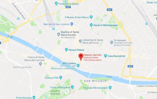Where is Palazzo Vecchio located on map of Florence