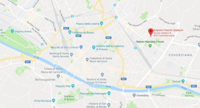 Where is Stadio Artemio Franchi located on map of Florence