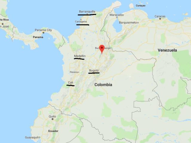 Barichara on map of Colombia