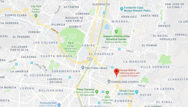 Where is Bolivar Park on map of Medellin