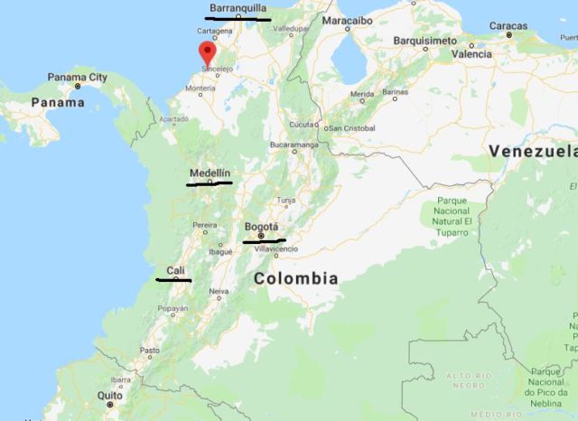 Coveñas on map of Colombia