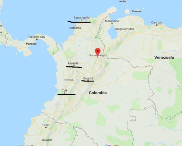 Floridablanca on map of Colombia