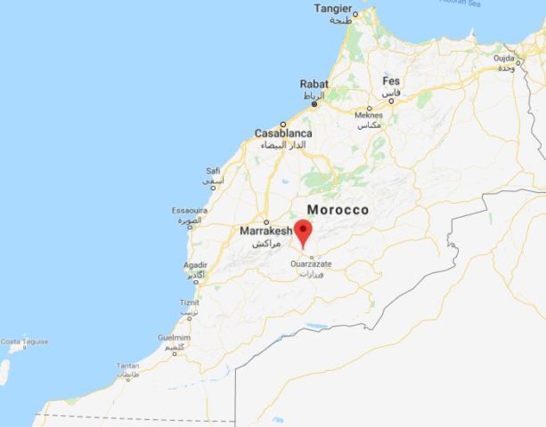 Ksar Ait Ben Haddou on map of Morocco