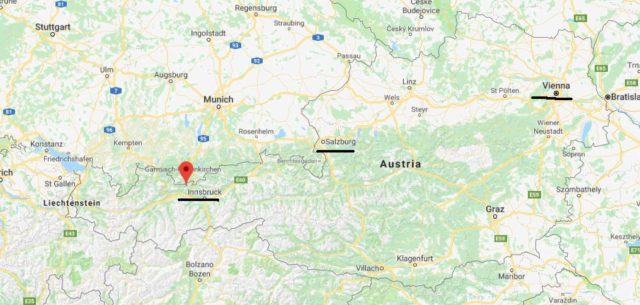 Leutasch on map of Austria