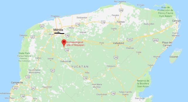 Where is Mayapan on map of Mérida
