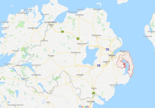 Ards Peninsula on map of Northern Ireland