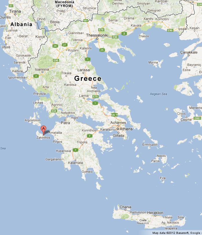 Zakynthos on Map of Greece
