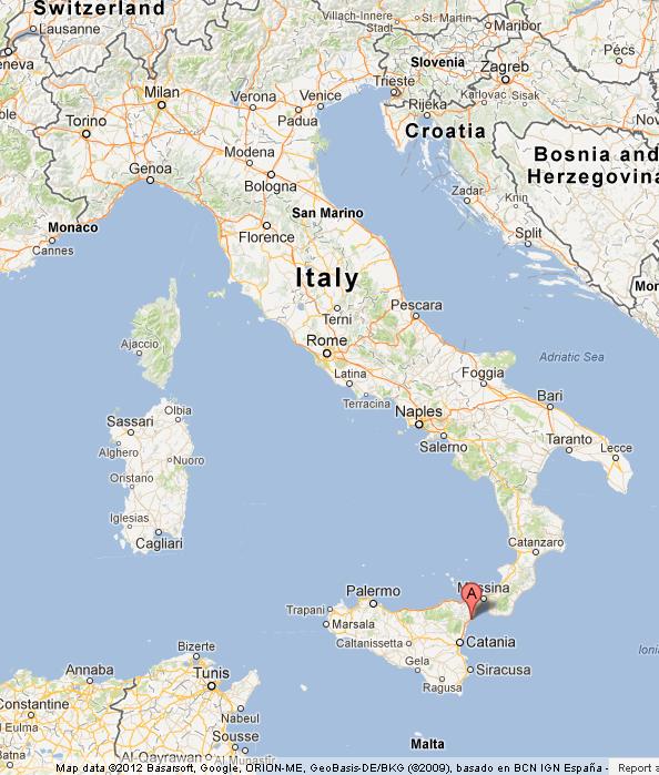 Taormina on Map of Italy