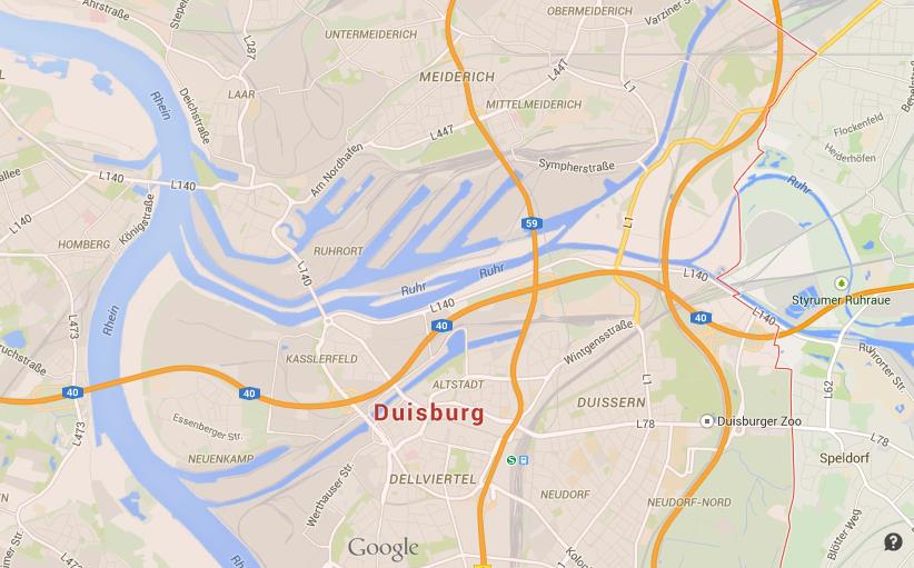 Map of Duisburg.